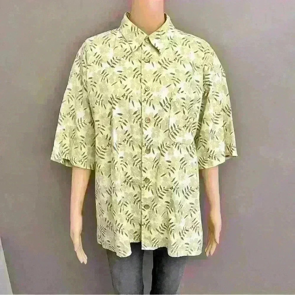 Vintage Oversized floral pastel green  short sleeves button down shirt blouse - Picture 2 of 12